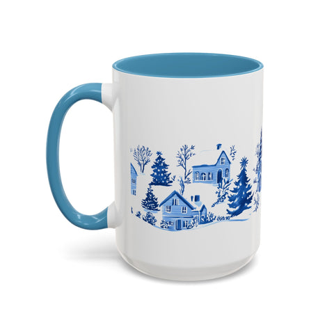 Blue Winter Village Art Mug - Holiday Christmas Cup Gift for Coffee, Tea, Hot Cocoa