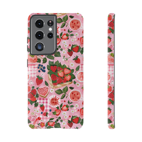 Strawberry Collage Phone Case - Pink Trendy Aesthetic Protective Phone Cover for iPhone, Samsung, Pixel