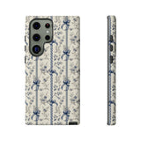 Blue Bow Phone Case - Vintage Floral Preppy Protective Phone Cover for iPhone, Samsung, Pixel