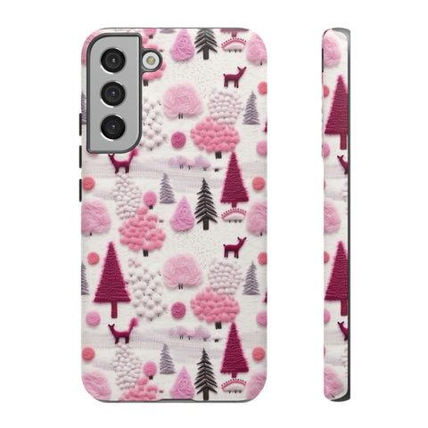 Pink Winter Woodland Aesthetic Embroidery Phone Case for iPhone, Samsung, Pixel