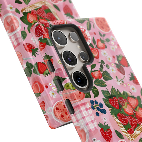 Strawberry Collage Phone Case - Pink Trendy Aesthetic Protective Phone Cover for iPhone, Samsung, Pixel