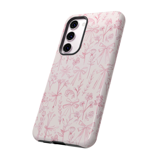 Pink Floral Bow Phone Case - Preppy Bows Protective Phone Cover for iPhone, Samsung, Pixel