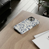 Bookshelf Phone Case - Blue and White Floral Books Protective Cover for iPhone, Samsung, Pixel