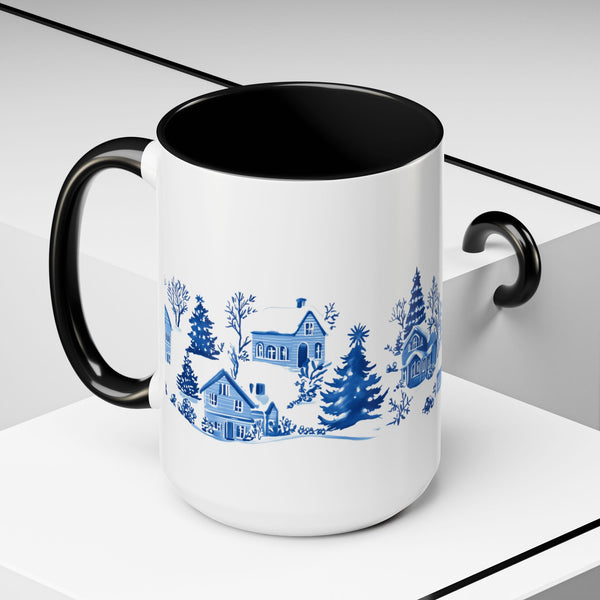 Blue Winter Village Art Mug - Holiday Christmas Cup Gift for Coffee, Tea, Hot Cocoa