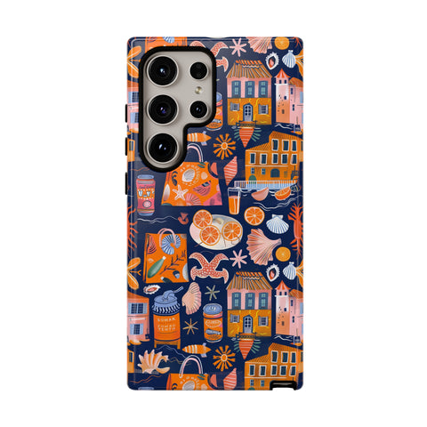 Citrus Coast Collage Phone Case - Blue Orange Trendy Coastal Art Protective Phone Cover for iPhone, Samsung, Pixel
