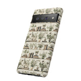 Bookshelf Phone Case - Neutral Beige Books and Plants Protective Cover for iPhone, Samsung, Pixel