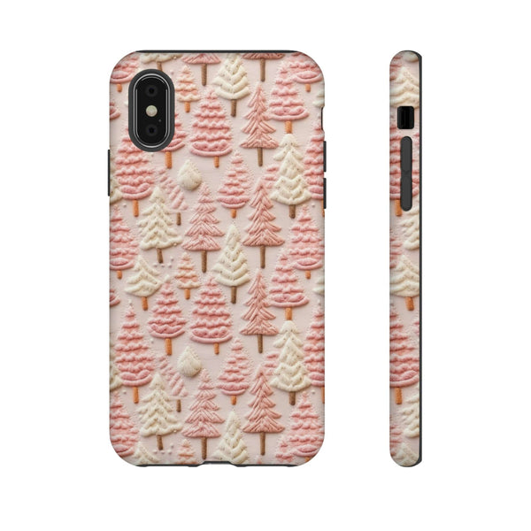 Pink Christmas Trees 3D Embroidery Phone Case for iPhone, Samsung, Pixel