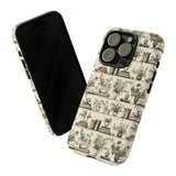 Bookshelf Phone Case - Neutral Beige Books and Plants Protective Cover for iPhone, Samsung, Pixel