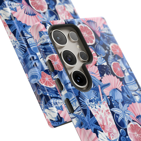 Beachy Blue Collage Phone Case - Trendy Navy Blue and Pink Aesthetic Protective Phone Cover for iPhone, Samsung, Pixel