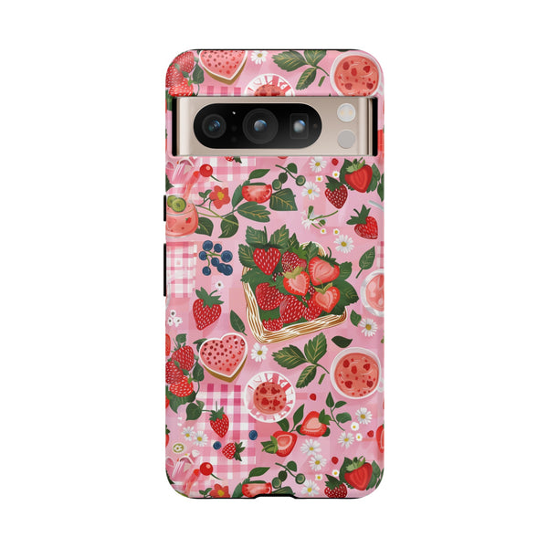 Strawberry Collage Phone Case - Pink Trendy Aesthetic Protective Phone Cover for iPhone, Samsung, Pixel