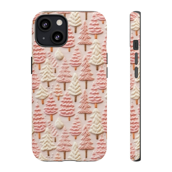 Pink Christmas Trees 3D Embroidery Phone Case for iPhone, Samsung, Pixel