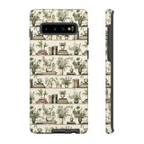 Bookshelf Phone Case - Neutral Beige Books and Plants Protective Cover for iPhone, Samsung, Pixel