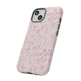 Pink Floral Bow Phone Case - Preppy Bows Protective Phone Cover for iPhone, Samsung, Pixel