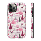 Pink Winter Woodland Aesthetic Embroidery Phone Case for iPhone, Samsung, Pixel iPhone 12 Pro / Glossy