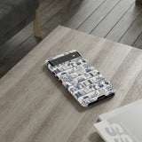 Bookshelf Phone Case - Blue and White Floral Books Protective Cover for iPhone, Samsung, Pixel