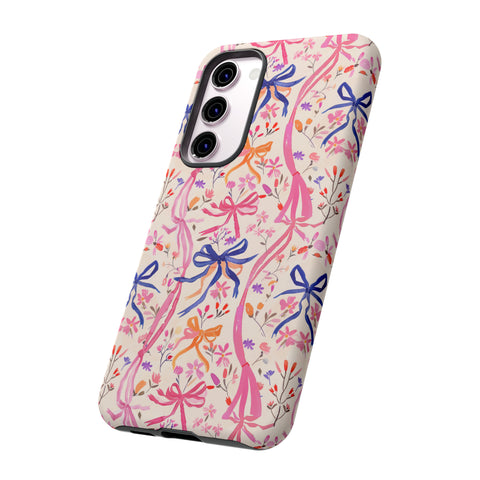 Whirly Bows Phone Case - Pink Preppy Flowers Protective Cover for iPhone, Samsung, Pixel
