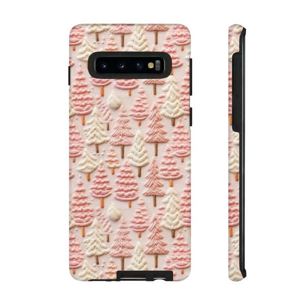 Pink Christmas Trees 3D Embroidery Phone Case for iPhone, Samsung, Pixel