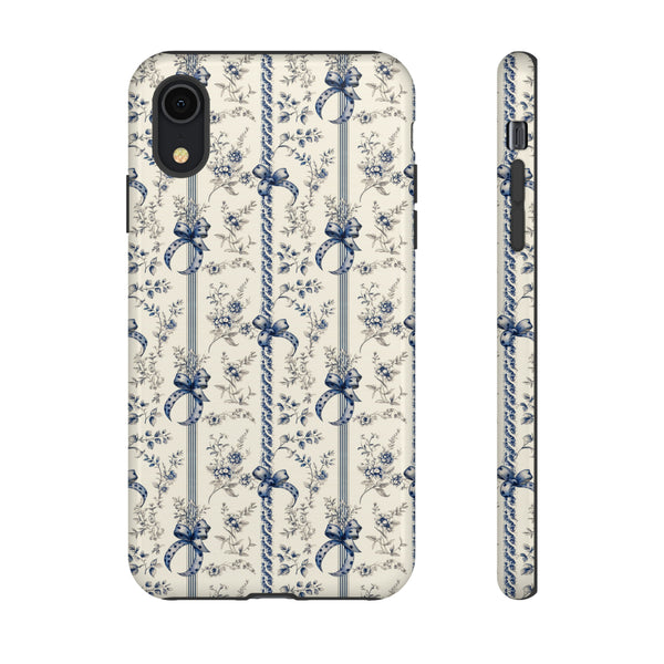 Blue Bow Phone Case - Vintage Floral Preppy Protective Phone Cover for iPhone, Samsung, Pixel