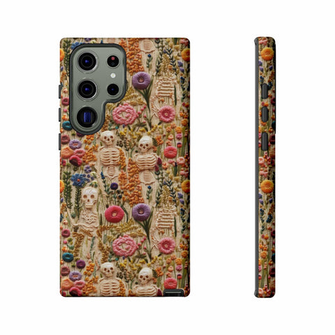 Skeletons in Bloom Garden 3D Aesthetic Phone Case for iPhone, Samsung, Pixel