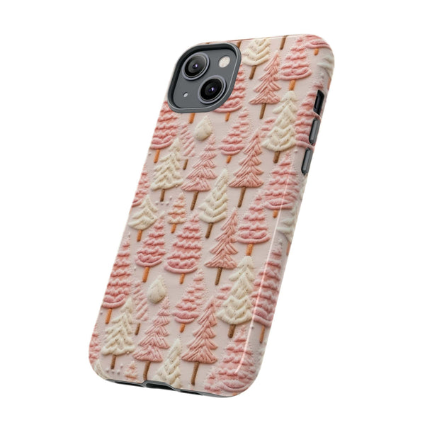 Pink Christmas Trees 3D Embroidery Phone Case for iPhone, Samsung, Pixel
