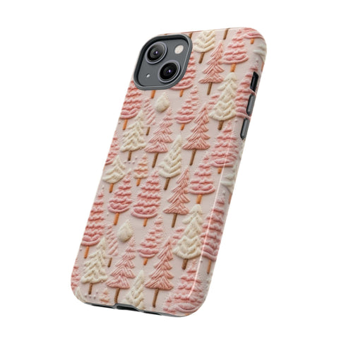Pink Christmas Trees 3D Embroidery Phone Case for iPhone, Samsung, Pixel
