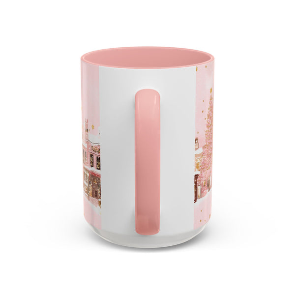 Pink Christmas Town Mug - Festive Holiday Village Art Cup for Coffee, Tea, Hot Chocolate