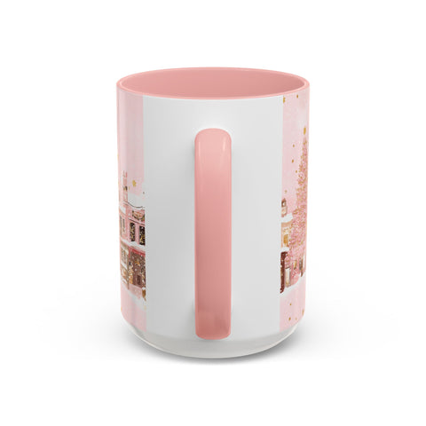 Pink Christmas Town Mug - Festive Holiday Village Art Cup for Coffee, Tea, Hot Chocolate