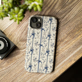 Blue Bow Phone Case - Vintage Floral Preppy Protective Phone Cover for iPhone, Samsung, Pixel