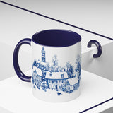 Blue Snowy Winter Village Mug - Holiday Christmas Art Cup for Coffee, Tea, Hot Cocoa