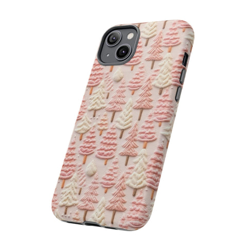 Pink Christmas Trees 3D Embroidery Phone Case for iPhone, Samsung, Pixel