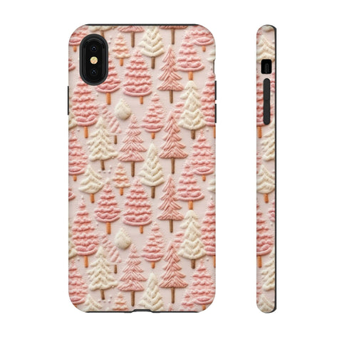 Pink Christmas Trees 3D Embroidery Phone Case for iPhone, Samsung, Pixel