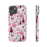 Pink Winter Woodland Aesthetic Embroidery Phone Case for iPhone, Samsung, Pixel iPhone 15 Plus / Glossy