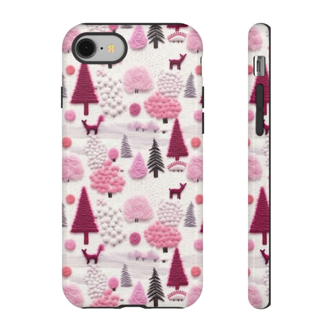 Pink Winter Woodland Aesthetic Embroidery Phone Case for iPhone, Samsung, Pixel
