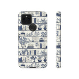 Bookshelf Phone Case - Blue and White Floral Books Protective Cover for iPhone, Samsung, Pixel