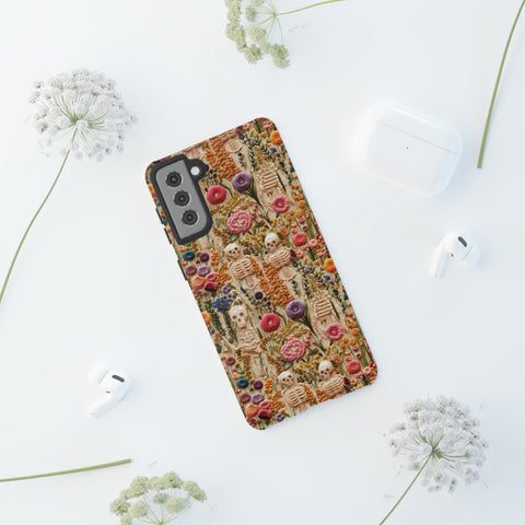 Skeletons in Bloom Garden 3D Aesthetic Phone Case for iPhone, Samsung, Pixel