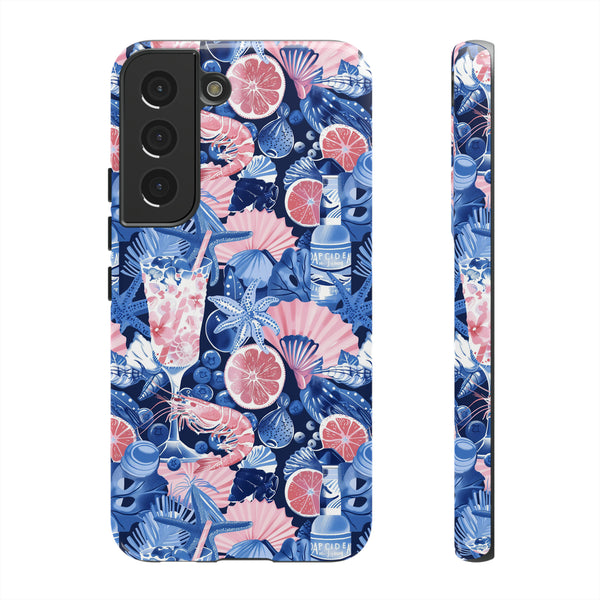 Beachy Blue Collage Phone Case - Trendy Navy Blue and Pink Aesthetic Protective Phone Cover for iPhone, Samsung, Pixel