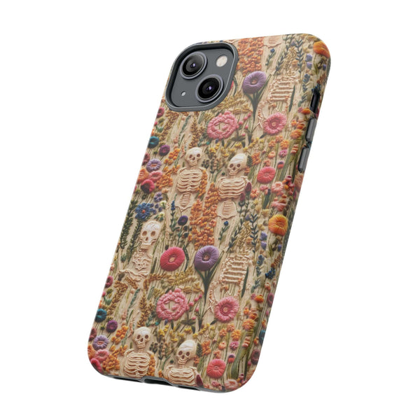 Skeletons in Bloom Garden 3D Aesthetic Phone Case for iPhone, Samsung, Pixel