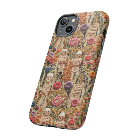 Skeletons in Bloom Garden 3D Aesthetic Phone Case for iPhone, Samsung, Pixel