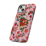 Strawberry Collage Phone Case - Pink Trendy Aesthetic Protective Phone Cover for iPhone, Samsung, Pixel