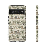 Bookshelf Phone Case - Neutral Beige Books and Plants Protective Cover for iPhone, Samsung, Pixel