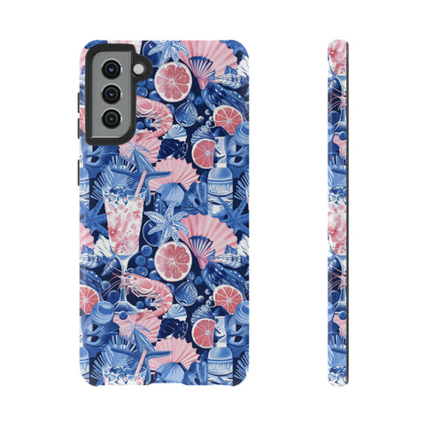 Beachy Blue Collage Phone Case - Trendy Navy Blue and Pink Aesthetic Protective Phone Cover for iPhone, Samsung, Pixel
