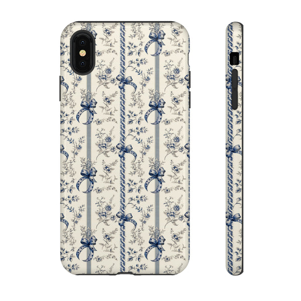 Blue Bow Phone Case - Vintage Floral Preppy Protective Phone Cover for iPhone, Samsung, Pixel