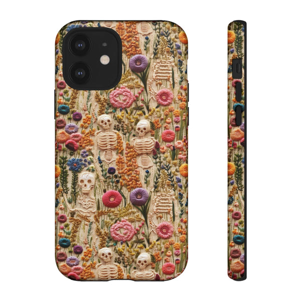 Skeletons in Bloom Garden 3D Aesthetic Phone Case for iPhone, Samsung, Pixel