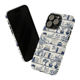 Bookshelf Phone Case - Blue and White Floral Books Protective Cover for iPhone, Samsung, Pixel