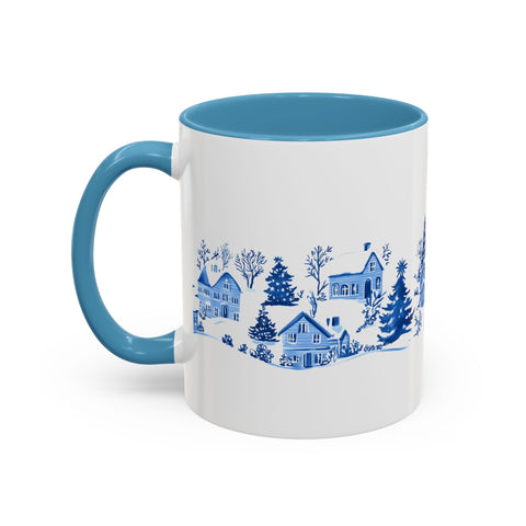 Blue Winter Village Art Mug - Holiday Christmas Cup Gift for Coffee, Tea, Hot Cocoa