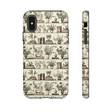 Bookshelf Phone Case - Neutral Beige Books and Plants Protective Cover for iPhone, Samsung, Pixel