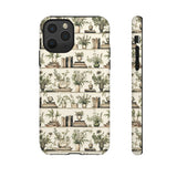 Bookshelf Phone Case - Neutral Beige Books and Plants Protective Cover for iPhone, Samsung, Pixel