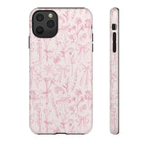 Pink Floral Bow Phone Case - Preppy Bows Protective Phone Cover for iPhone, Samsung, Pixel