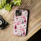 Pink Winter Woodland Aesthetic Embroidery Phone Case for iPhone, Samsung, Pixel