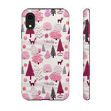 Pink Winter Woodland Aesthetic Embroidery Phone Case for iPhone, Samsung, Pixel iPhone XR / Glossy